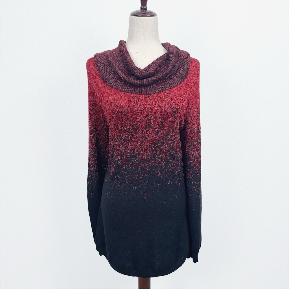 Notations Sweater Womens L Red Black Ombre Shimmer Tunic Holiday Witchy Gothic